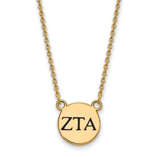 Sterling Silver Gold-plated LogoArt Zeta Tau Alpha Sorority Greek Letters Small Black Enamel Pendant 18 inch Necklace