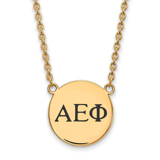 Sterling Silver Gold-plated LogoArt Alpha Epsilon Phi Sorority Greek Letters Small Black Enamel Pendant 18 inch Necklace