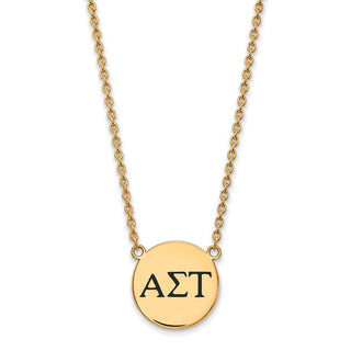 Sterling Silver Gold-plated LogoArt Alpha Sigma Tau Sorority Greek Letters Large Black Enamel Pendant 18 inch Necklace