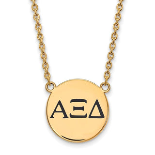 Sterling Silver Gold-plated LogoArt Alpha Xi Delta Sorority Greek Letters Large Black Enamel Pendant 18 inch Necklace