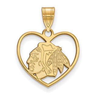 Sterling Silver Gold-plated NHL LogoArt Chicago Blackhawks Heart Pendant