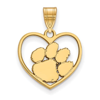 Sterling Silver Gold-plated LogoArt Clemson University Tiger Paw Heart Pendant