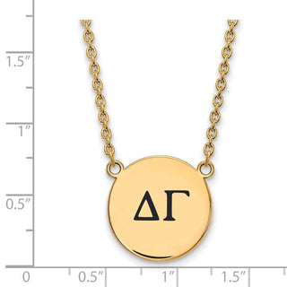 Sterling Silver Gold-plated LogoArt Delta Gamma Sorority Greek Letters Large Black Enamel Pendant 18 inch Necklace