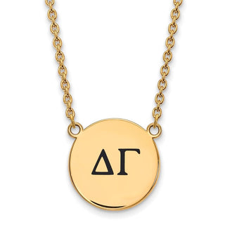 Sterling Silver Gold-plated LogoArt Delta Gamma Sorority Greek Letters Large Black Enamel Pendant 18 inch Necklace