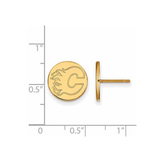 Sterling Silver Gold-plated NHL LogoArt Calgary Flames Small Disc Post Earrings