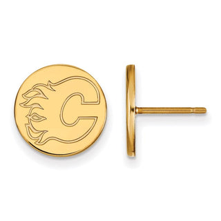 Sterling Silver Gold-plated NHL LogoArt Calgary Flames Small Disc Post Earrings
