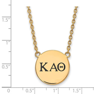 Sterling Silver Gold-plated LogoArt Kappa Alpha Theta Sorority Greek Letters Large Black Enamel Pendant 18 inch Necklace