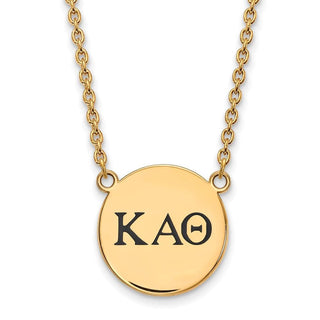 Sterling Silver Gold-plated LogoArt Kappa Alpha Theta Sorority Greek Letters Large Black Enamel Pendant 18 inch Necklace