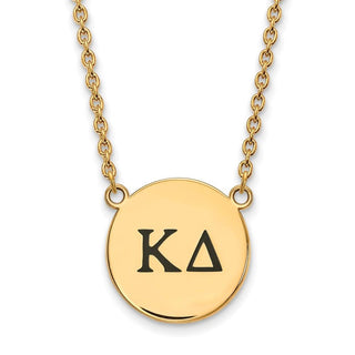 Sterling Silver Gold-plated LogoArt Kappa Delta Sorority Greek Letters Large Black Enamel Pendant 18 inch Necklace