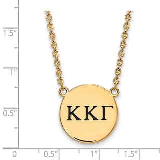 Sterling Silver Gold-plated LogoArt Kappa Kappa Gamma Sorority Greek Letters Large Black Enamel Pendant 18 inch Necklace