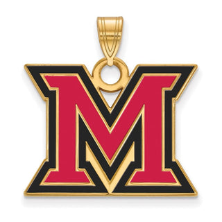 Sterling Silver Gold-plated LogoArt Miami University Ohio Letter M Large Enameled Pendant