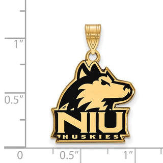 Sterling Silver Gold-plated LogoArt Northern Illinois University N-I-U Huskies Large Enameled Pendant