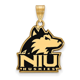 Sterling Silver Gold-plated LogoArt Northern Illinois University N-I-U Huskies Large Enameled Pendant