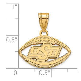 Sterling Silver Gold-plated LogoArt Oklahoma State University O-S-U Football Pendant
