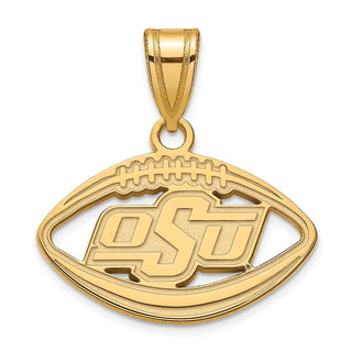 Sterling Silver Gold-plated LogoArt Oklahoma State University O-S-U Football Pendant