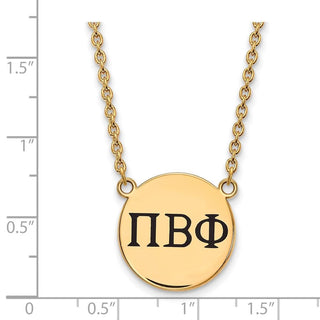 Sterling Silver Gold-plated LogoArt Pi Beta Phi Sorority Greek Letters Large Black Enamel Pendant 18 inch Necklace