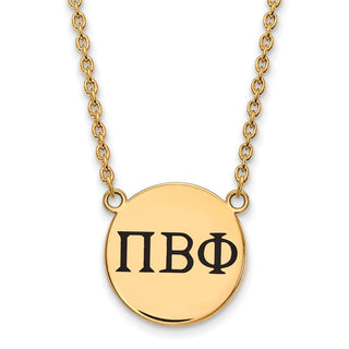 Sterling Silver Gold-plated LogoArt Pi Beta Phi Sorority Greek Letters Large Black Enamel Pendant 18 inch Necklace