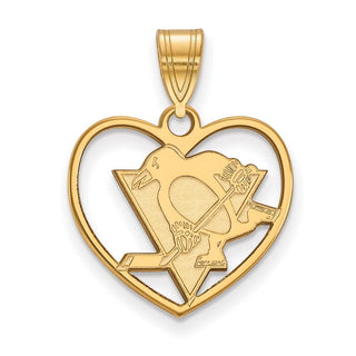 Sterling Silver Gold-plated NHL LogoArt Pittsburgh Penguins Heart Pendant