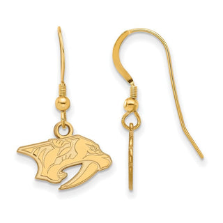 Sterling Silver Gold-plated NHL LogoArt Nashville Predators Extra Small Dangle Wire Earrings