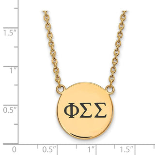 Sterling Silver Gold-plated LogoArt Phi Sigma Sigma Sorority Greek Letters Large Black Enamel Pendant 18 inch Necklace