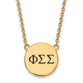 Sterling Silver Gold-plated LogoArt Phi Sigma Sigma Sorority Greek Letters Large Black Enamel Pendant 18 inch Necklace