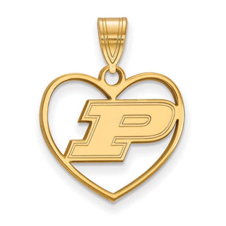 Sterling Silver Gold-plated LogoArt Purdue University Letter P Heart Pendant
