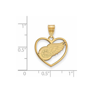Sterling Silver Gold-plated NHL LogoArt Detroit Red Wings Heart Pendant