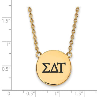 Sterling Silver Gold-plated LogoArt Sigma Delta Tau Sorority Greek Letters Large Black Enamel Pendant 18 inch Necklace