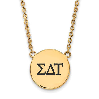Sterling Silver Gold-plated LogoArt Sigma Delta Tau Sorority Greek Letters Large Black Enamel Pendant 18 inch Necklace