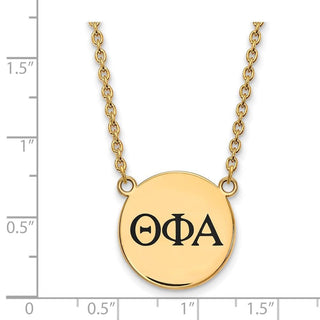 Sterling Silver Gold-plated LogoArt Theta Phi Alpha Sorority Greek Letters Large Black Enamel Pendant 18 inch Necklace