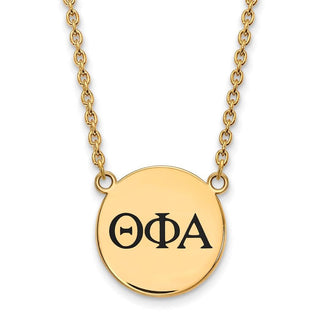Sterling Silver Gold-plated LogoArt Theta Phi Alpha Sorority Greek Letters Large Black Enamel Pendant 18 inch Necklace
