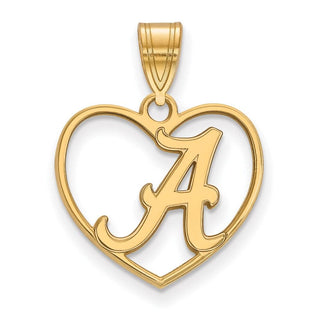 Sterling Silver Gold-plated LogoArt University of Alabama Letter A Heart Pendant