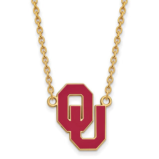 Sterling Silver Gold-plated LogoArt University of Oklahoma O-U Large Enameled Pendant 18 inch Necklace