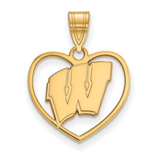 Sterling Silver Gold-plated LogoArt University of Wisconsin Heart Pendant