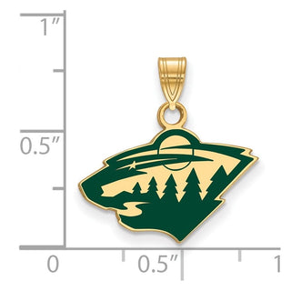 Sterling Silver Gold-plated NHL LogoArt Minnesota Wild Small Enameled Pendant