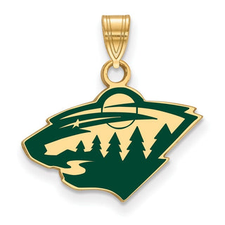 Sterling Silver Gold-plated NHL LogoArt Minnesota Wild Small Enameled Pendant