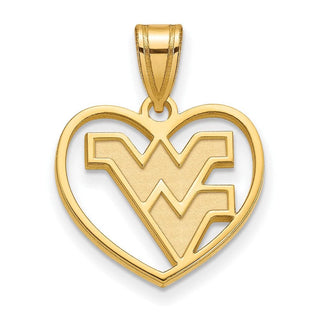 Sterling Silver Gold-plated LogoArt West Virginia University W-V Heart Pendant