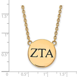 Sterling Silver Gold-plated LogoArt Zeta Tau Alpha Sorority Greek Letters Large Black Enamel Pendant 18 inch Necklace