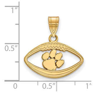 Sterling Silver Gold-plated LogoArt Clemson University Tiger Paw Football Pendant