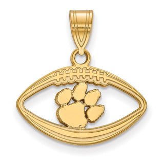 Sterling Silver Gold-plated LogoArt Clemson University Tiger Paw Football Pendant