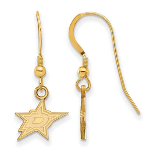 Sterling Silver Gold-plated NHL LogoArt Dallas Stars Extra Small Wire Dangle Earrings