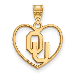 Sterling Silver Gold-plated LogoArt University of Oklahoma O-U Heart Pendant