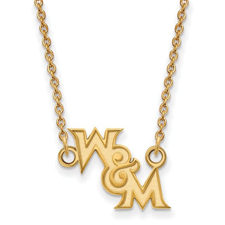 Sterling Silver Gold-plated LogoArt College of William and Mary Small Pendant 18 inch Necklace
