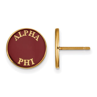 Sterling Silver Gold-plated LogoArt Alpha Phi Sorority Text Color Enamel Post Earrings GP019APH