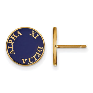 Sterling Silver Gold-plated LogoArt Alpha Xi Delta Sorority Text Color Enamel Post Earrings GP019AXD