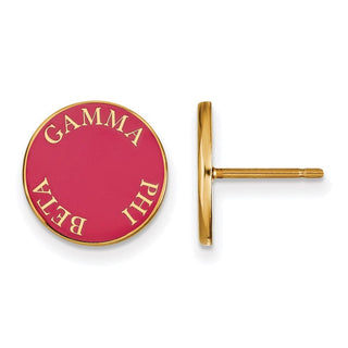 Sterling Silver Gold-plated LogoArt Gamma Phi Beta Sorority Text Color Enamel Post Earrings GP019GPB