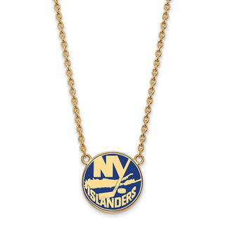 Sterling Silver Gold-plated NHL LogoArt New York Islanders Large Enameled Pendant 18 inch Necklace