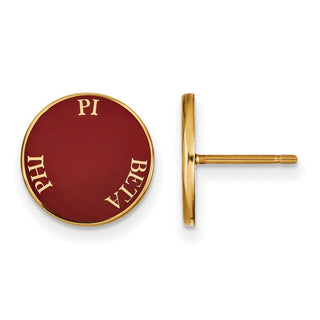 Sterling Silver Gold-plated LogoArt Pi Beta Phi Sorority Text Color Enamel Post Earrings GP019PBP