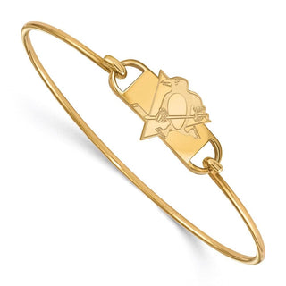 Sterling Silver Gold-plated NHL LogoArt Pittsburgh Penguins Small Center 7 inch Wire Bangle Bracelet