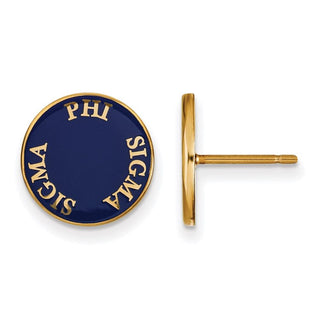 Sterling Silver Gold-plated LogoArt Phi Sigma Sigma Sorority Text Color Enamel Post Earrings GP019PSS